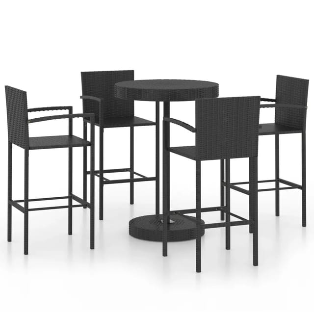 vidaXL 5-tlg Gartenbar-Set Poly Rattan Schwarz Modell 1