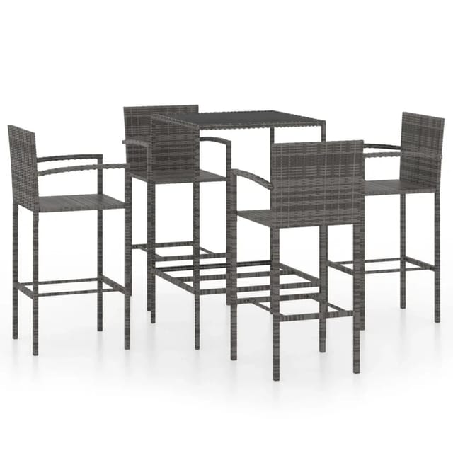 vidaXL 5-tlg Gartenbar-Set Poly Rattan Grau Modell 2