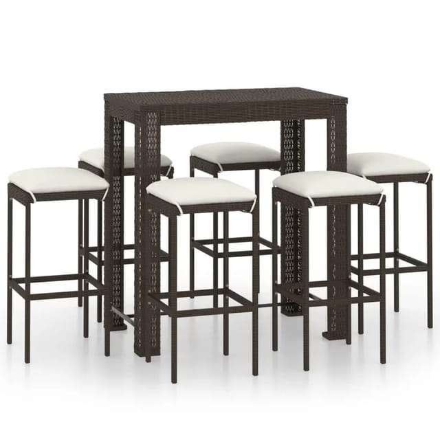 vidaXL 7-tlg Gartenbar-Set mit Kissen Poly Rattan Braun Modell 1