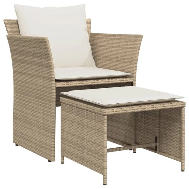 vidaXL Gartenstuhl mit Fußhocker Beige Poly Rattan