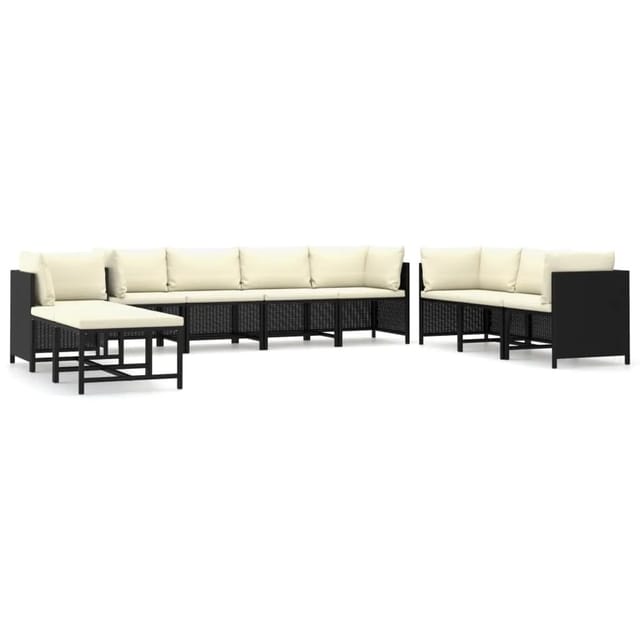 vidaXL 10-tlg Garten-Lounge-Set mit Kissen Poly Rattan Schwarz Modell 5
