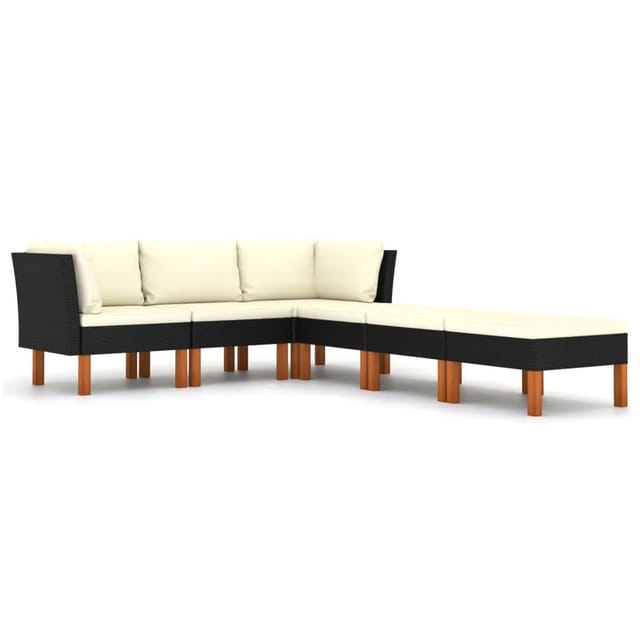 vidaXL 6-tlg Garten-Lounge-Set mit Kissen Poly Rattan Schwarz Modell 6