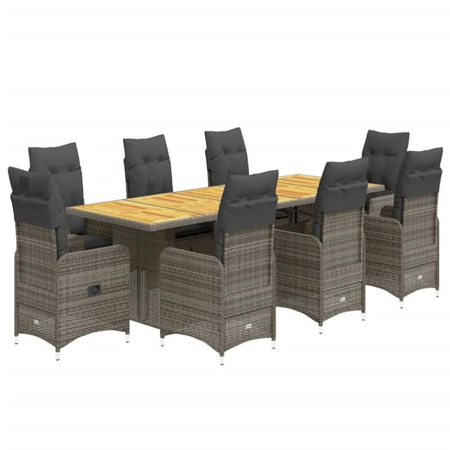 vidaXL 9-tlg Garten-Bistro-Set mit Kissen Grau Poly Rattan Modell 8