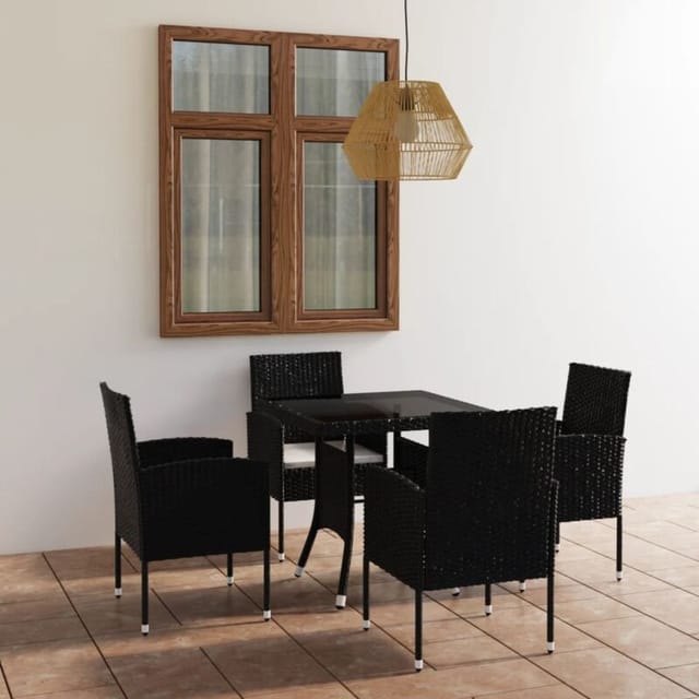 vidaXL 5-tlg Garten-Essgruppe Poly Rattan Schwarz Modell 1