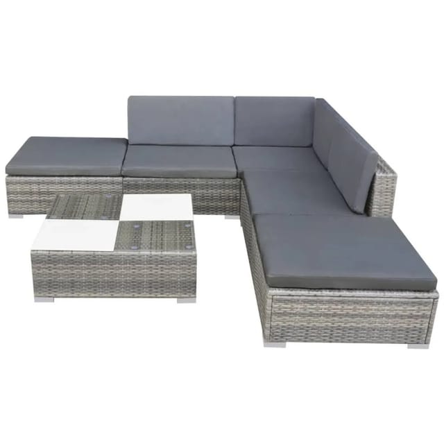 vidaXL 6-tlg Garten-Lounge-Set mit Auflagen Poly Rattan Grau Modell 7