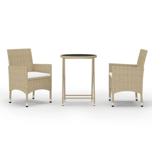 vidaXL 3-tlg Bistro-Set Poly Rattan und Hartglas Beige