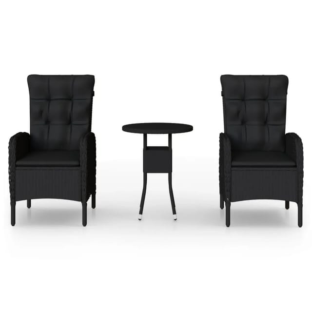 vidaXL 3-tlg Garten-Bistro-Set Poly Rattan Schwarz Modell 1