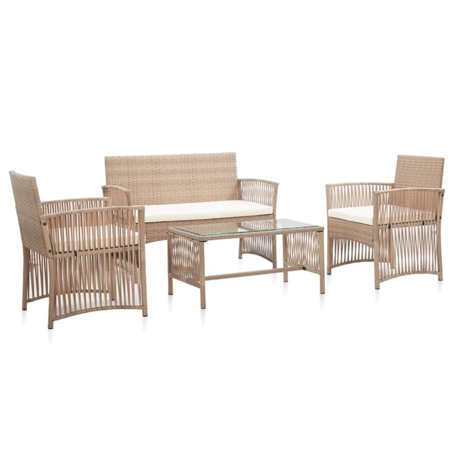 vidaXL 4-tlg Garten-Lounge-Set mit Auflage Poly Rattan Beige