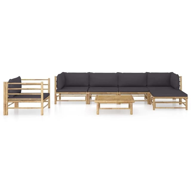 vidaXL 7-tlg Garten-Lounge-Set mit Dunkelgrauen Kissen Bambus Modell 1