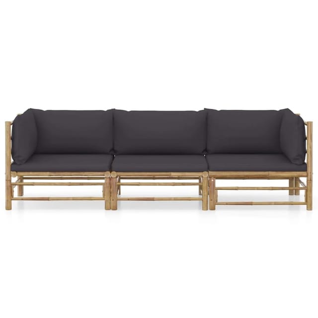 vidaXL 3-tlg Garten-Lounge-Set mit Dunkelgrauen Kissen Bambus Modell 1