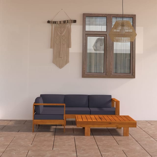 vidaXL 5-tlg Garten-Lounge-Set mit Dunkelgrauen Auflagen Akazienholz