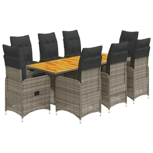 vidaXL 9-tlg Garten-Bistro-Set mit Kissen Grau Poly Rattan Modell 6