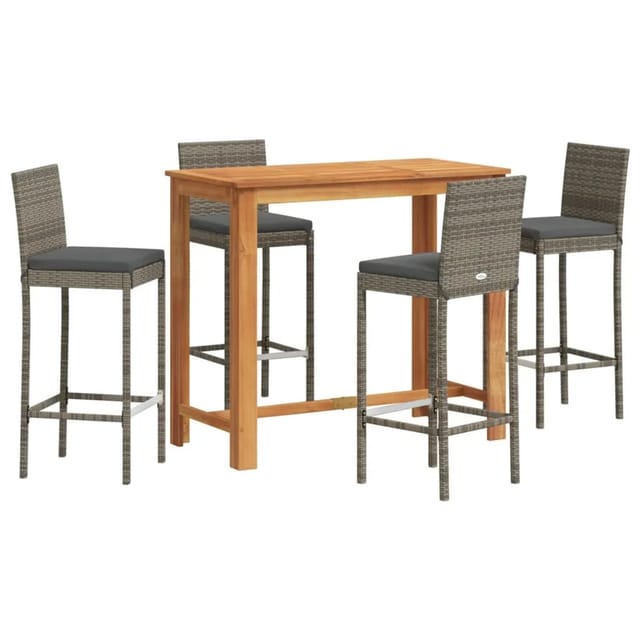 vidaXL 5-tlg Gartenbar-Set Grau Massivholz Akazie und Poly Rattan Modell 1