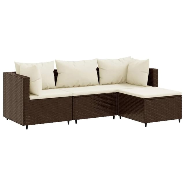 vidaXL 4-tlg Garten-Lounge-Set mit Kissen Braun Poly Rattan Modell 15