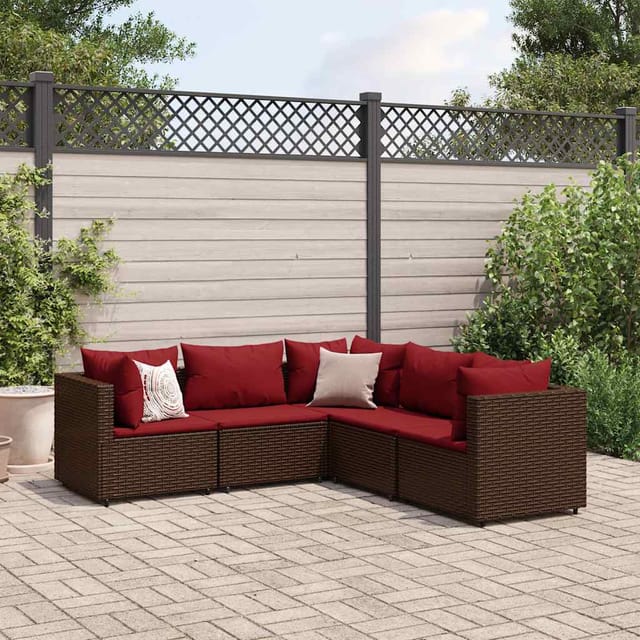 vidaXL 5-tlg Garten-Lounge-Set mit Kissen Braun Poly Rattan Modell 18