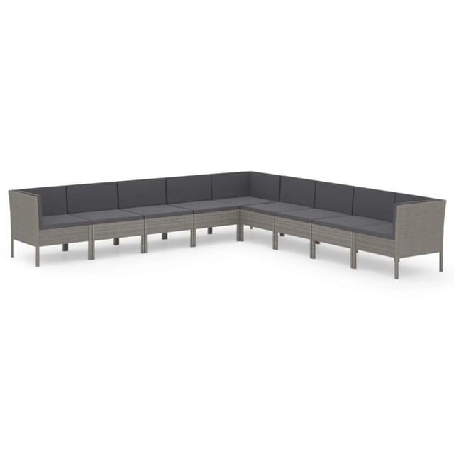 vidaXL 9-tlg Garten-Lounge-Set mit Auflagen Poly Rattan Grau Modell 7