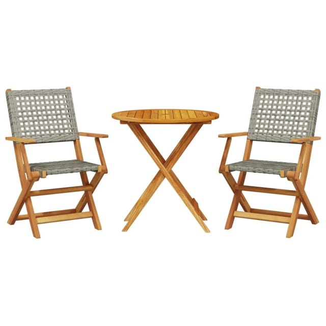vidaXL 3-tlg Bistro-Set Grau Poly Rattan und Massivholz Modell 5