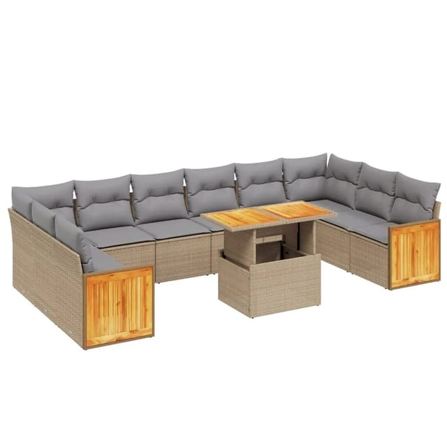 vidaXL 11-tlg Garten-Sofagarnitur mit Kissen Beige Poly Rattan Modell 152