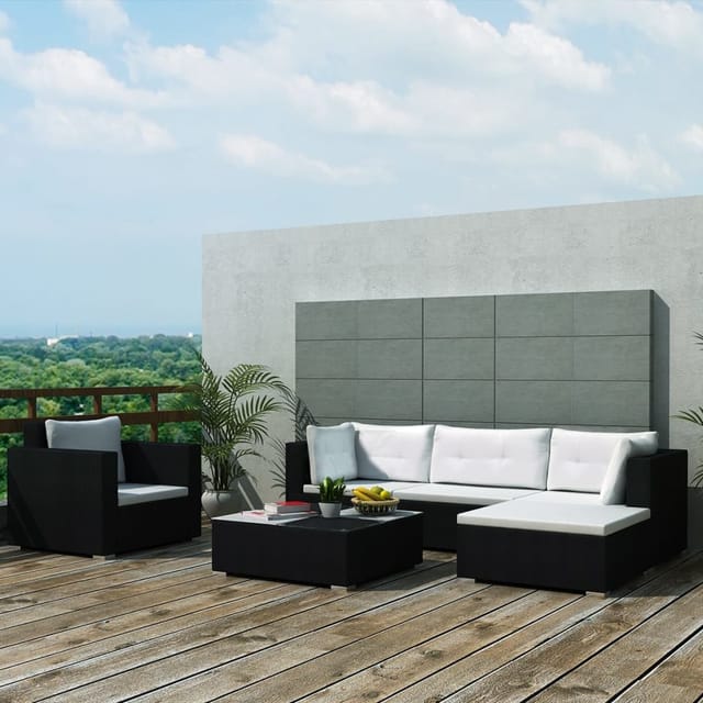 vidaXL 6-tlg Garten-Lounge-Set mit Auflagen Poly Rattan Schwarz Modell 12