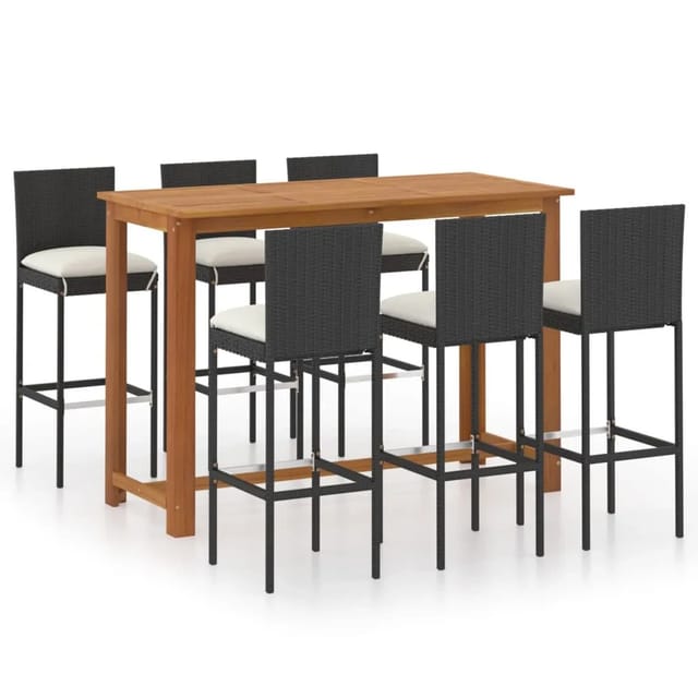 vidaXL 7-tlg Gartenbar-Set mit Kissen Schwarz Modell 5