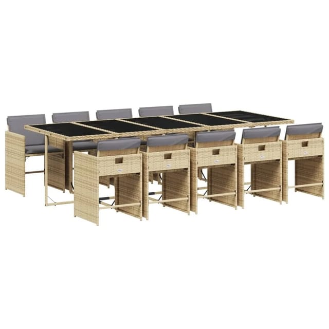 vidaXL 11-tlg Garten-Essgruppe mit Kissen Beigemischung Poly Rattan Modell 8