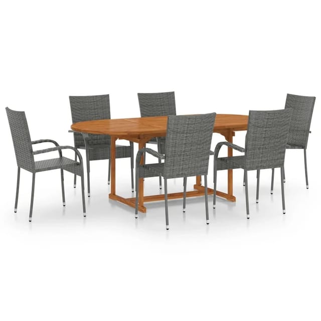 vidaXL 7-tlg Garten-Essgruppe Poly Rattan Grau Modell 7