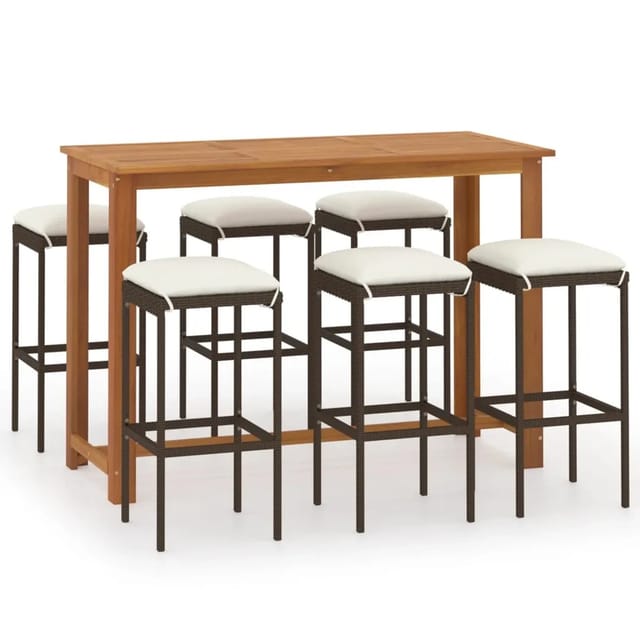 vidaXL 7-tlg Gartenbar-Set mit Kissen Braun Modell 3