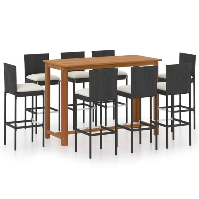 vidaXL 9-tlg Gartenbar-Set mit Kissen Schwarz Modell 1