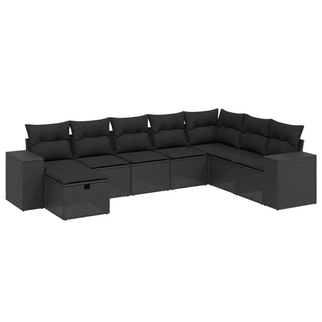 vidaXL 8-tlg Garten-Sofagarnitur mit Kissen Schwarz Poly Rattan Modell 188