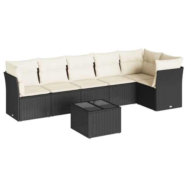 vidaXL 7-tlg Garten-Sofagarnitur mit Kissen Schwarz Poly Rattan Modell 36