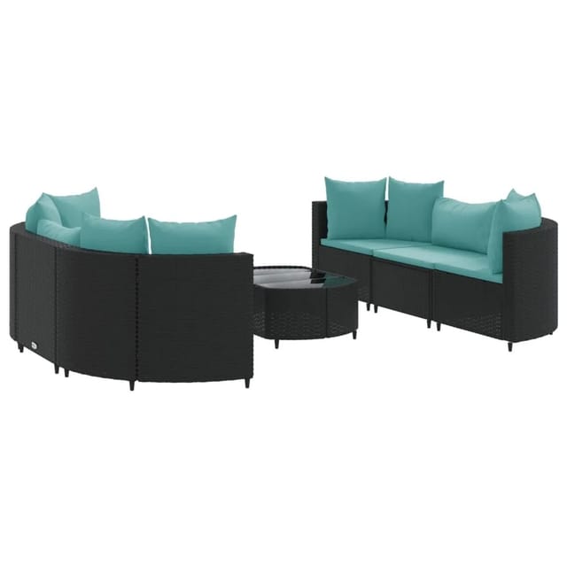 vidaXL 7-tlg Garten-Sofagarnitur mit Kissen Schwarz Poly Rattan Modell 269