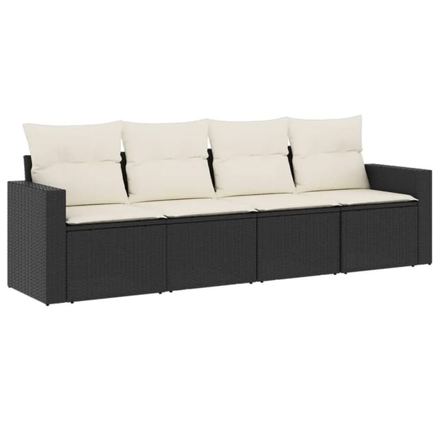 vidaXL 4-tlg Garten-Sofagarnitur mit Kissen Schwarz Poly Rattan Modell 14
