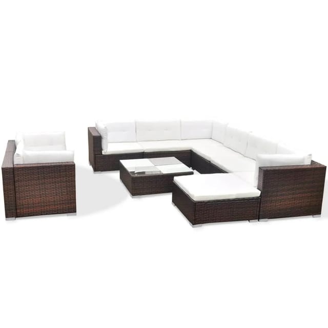 vidaXL 10-tlg Garten-Lounge-Set mit Auflagen Poly Rattan Braun Modell 3