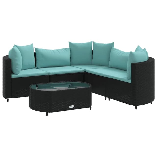 vidaXL 6-tlg Garten-Sofagarnitur mit Kissen Schwarz Poly Rattan Modell 257