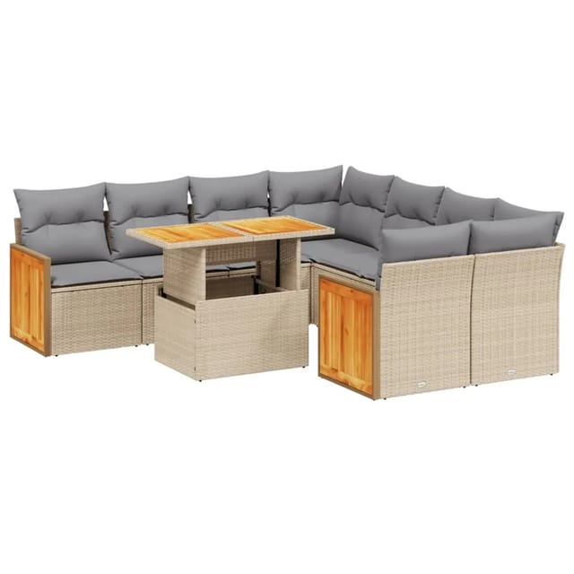 vidaXL 9-tlg Garten-Sofagarnitur mit Kissen Beige Poly Rattan Modell 288