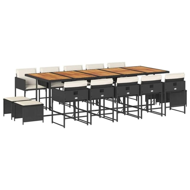 vidaXL 15-tlg Garten-Essgruppe mit Kissen Schwarz Poly Rattan Modell 14
