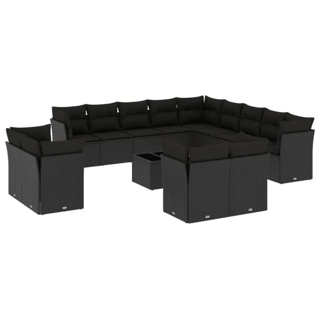 vidaXL 14-tlg Garten-Sofagarnitur mit Kissen Schwarz Poly Rattan Modell 8