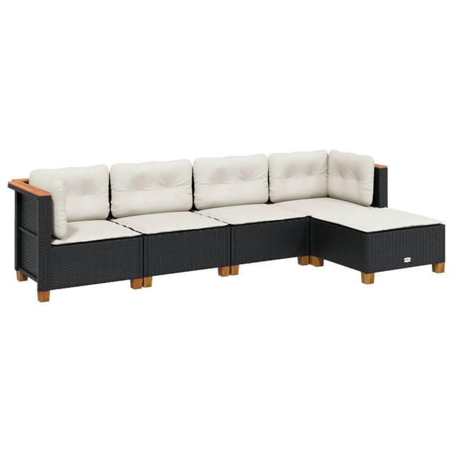 vidaXL 5-tlg Garten-Sofagarnitur mit Kissen Schwarz Poly Rattan Modell 151