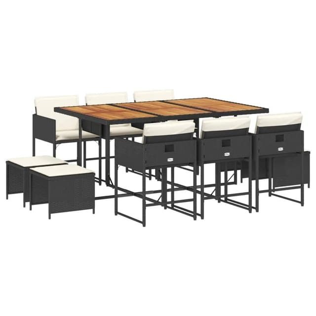 vidaXL 11-tlg Garten-Essgruppe mit Kissen Schwarz Poly Rattan Modell 23