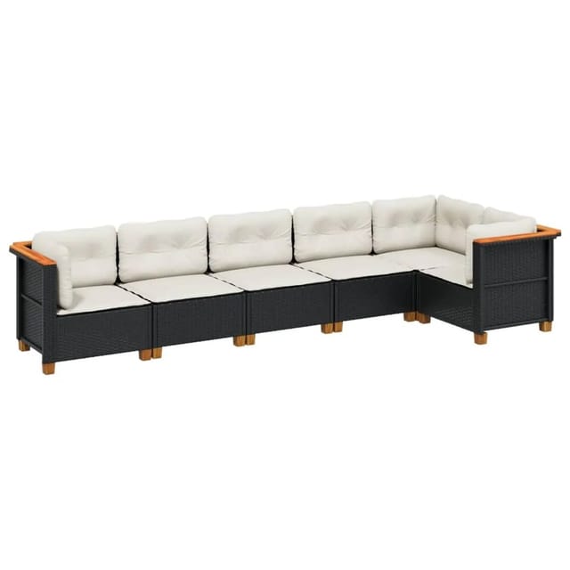 vidaXL 6-tlg Garten-Sofagarnitur mit Kissen Schwarz Poly Rattan Modell 251