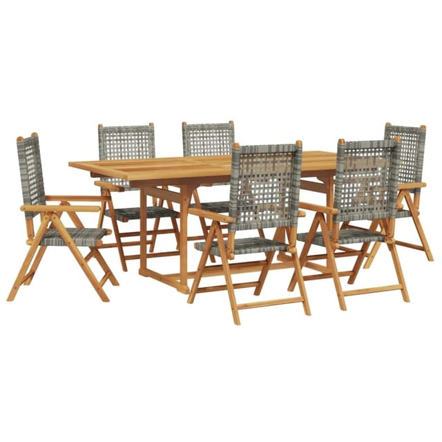 vidaXL 7-tlg Garten-Essgruppe Poly Rattan und Massivholz Grau Modell 2