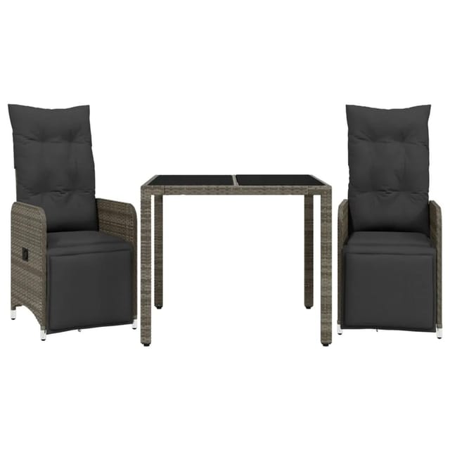 vidaXL 3-tlg Garten-Bistro-Set mit Kissen Grau Poly Rattan Modell 7