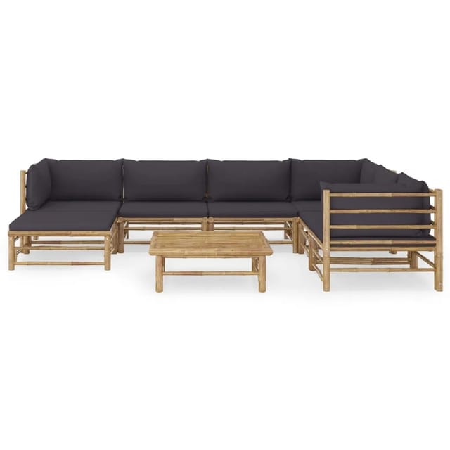 vidaXL 8-tlg Garten-Lounge-Set mit Dunkelgrauen Kissen Bambus Modell 2
