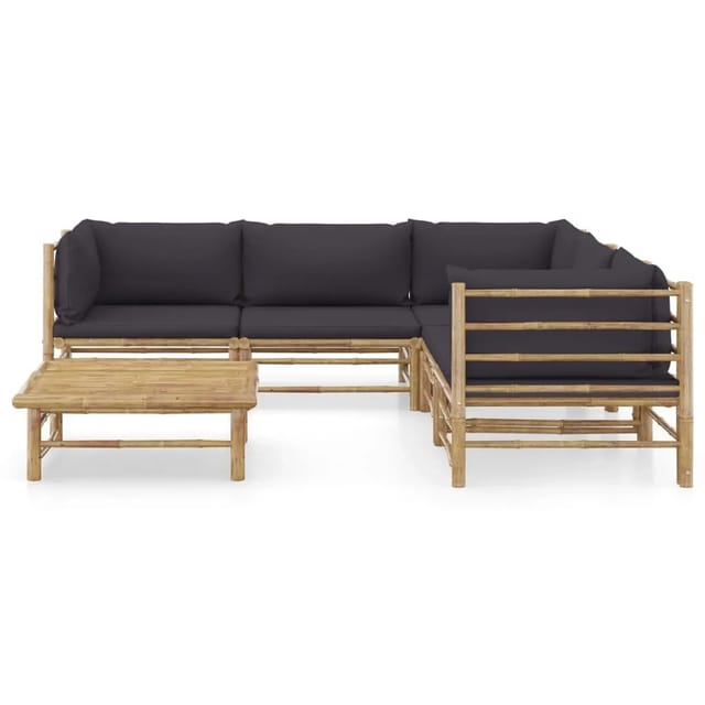 vidaXL 6-tlg Garten-Lounge-Set mit Dunkelgrauen Kissen Bambus Modell 5