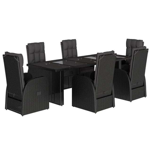 vidaXL 7-tlg Garten-Essgruppe mit Kissen Schwarz Poly Rattan Modell 148