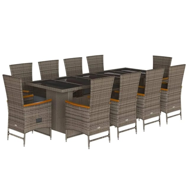 vidaXL 11-tlg Garten-Essgruppe mit Kissen Grau Poly Rattan Modell 36