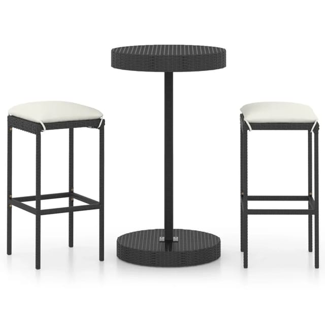 vidaXL 3-tlg Gartenbar-Set mit Kissen Poly Rattan Schwarz Modell 1