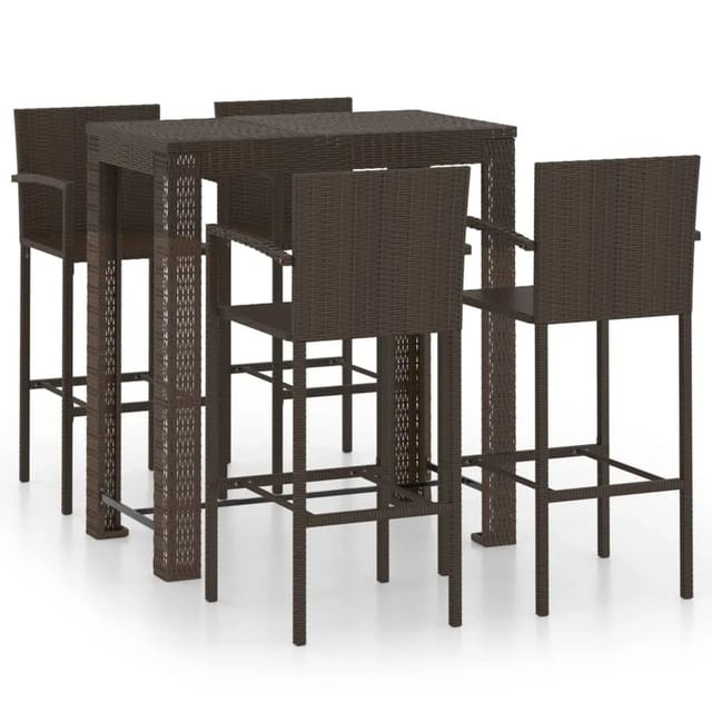 vidaXL 5-tlg Garten-Bar-Set mit Armlehnen Poly Rattan Braun