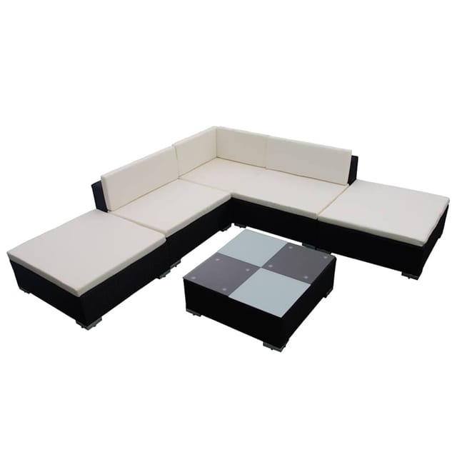 vidaXL 6-tlg Garten-Lounge-Set mit Auflagen Poly Rattan Schwarz Modell 11