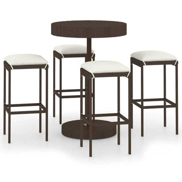 vidaXL 5-tlg Gartenbar-Set mit Kissen Poly Rattan Braun Modell 1